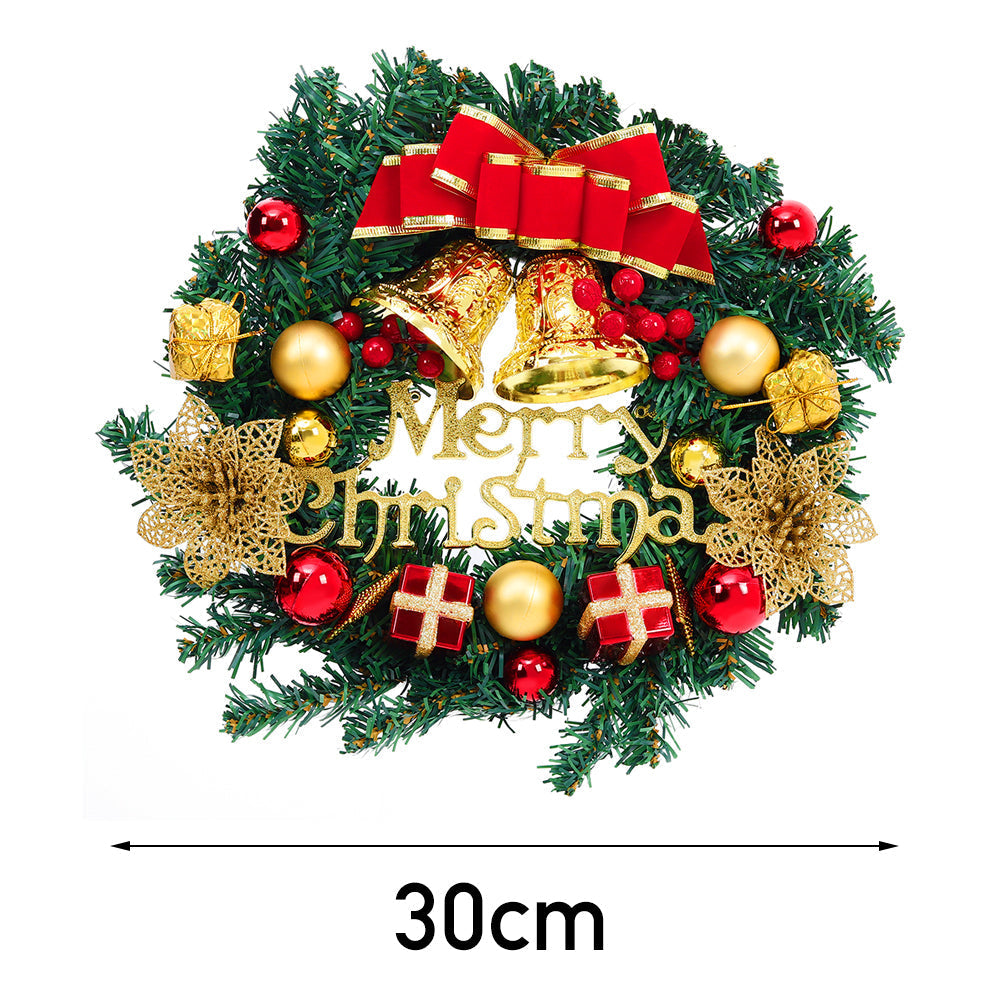 30cm Artificial Christmas Wreath with Gold Xmas Baubles Bow Knot Bells Christmas Living and Home 