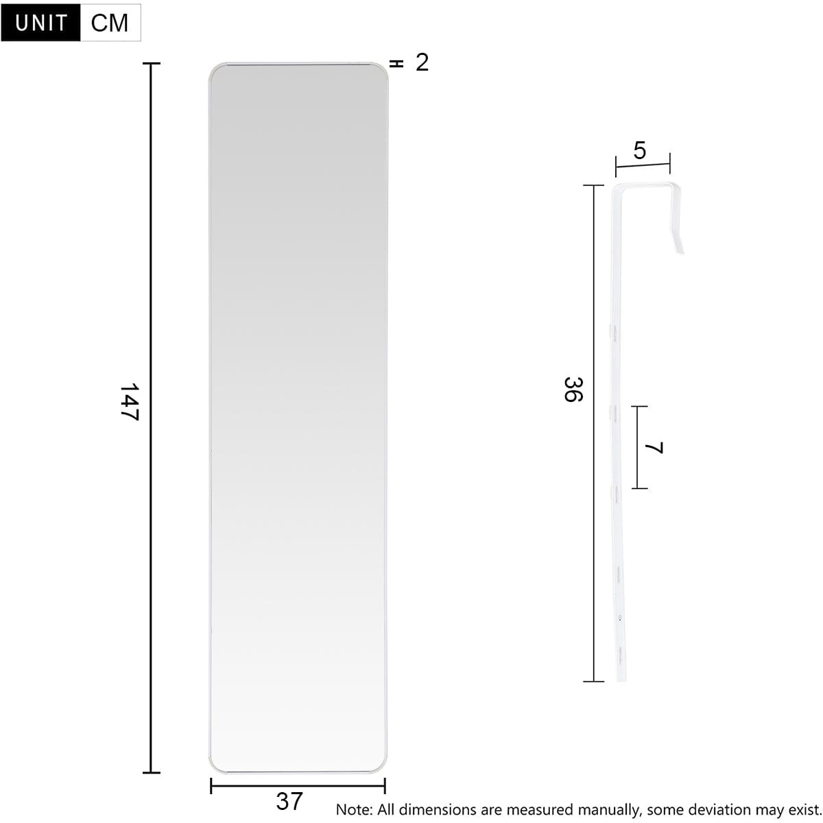 147cm H White Full Length Mirror with Rounded Corners Door Hanging Wall Mirrors Living and Home 