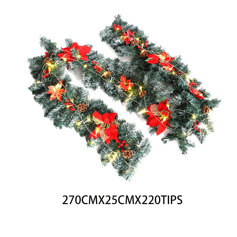 2.7m Christmas Rattan Garland Ornaments With 50 LED Light Xma Stairs Fireplaces Seasonal & Holiday Decorations Living and Home 