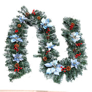 2.7m Christmas Rattan Garland Ornaments With 50 LED Light Xma Stairs Fireplaces Seasonal & Holiday Decorations Living and Home Blue Flower 