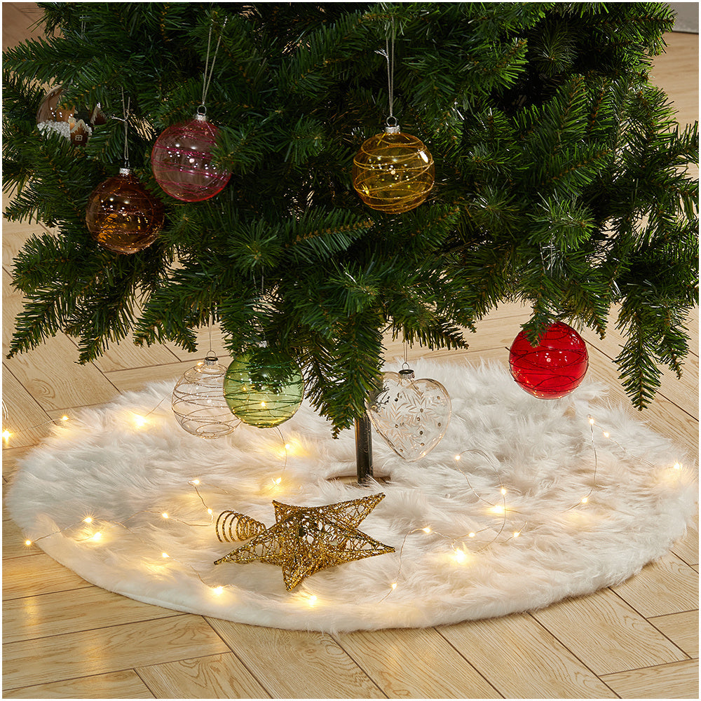 Dia.78cm 90cm 120cm Christmas Tree Skirt Snow White Thick Plush Christmas Tree Base Cover Floor Mat Seasonal & Holiday Decorations Living and Home 