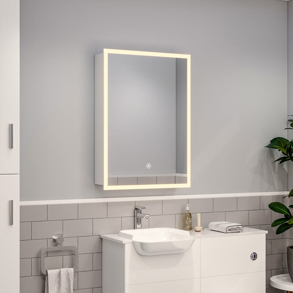 Modern Rectangular LED Bathroom Mirror with Wall Mount Cabinet Bathroom Mirror Cabinets Living and Home 