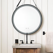 Round Metal LED Mirror with Hanging Strap Bathroom Mirrors Living and Home 