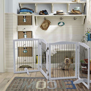 Freestanding Wooden Pet Playpen 4-Panel Pet Playpens Living and Home White 224cm W x 1.8cm D x 80cm H 