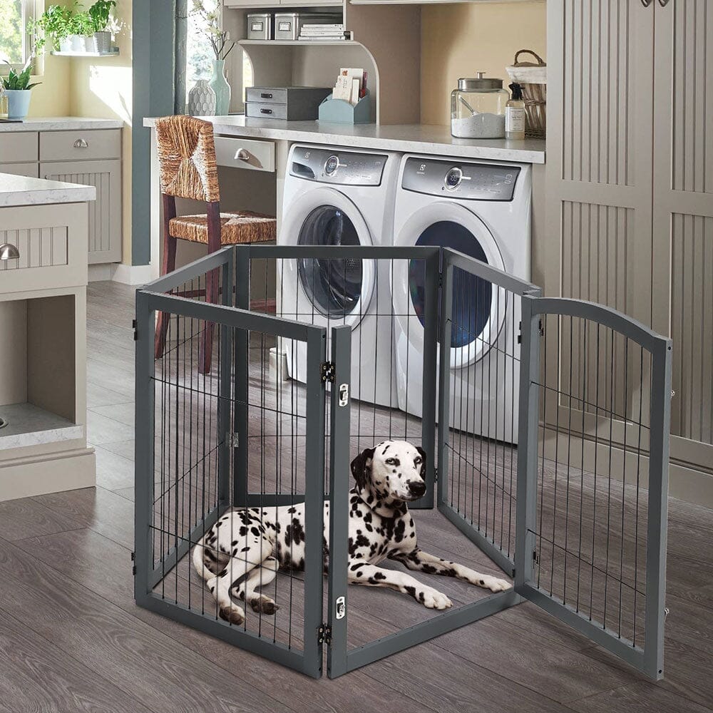 Freestanding Wooden Pet Playpen 4-Panel Pet Playpens Living and Home Black 280cm W x 1.8cm D x 80cm H 