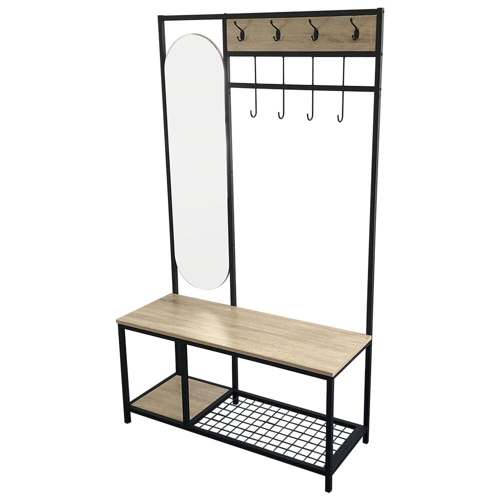 Coat Rack with Shoe Bench and Mirror Shelves & Racks Living and Home 