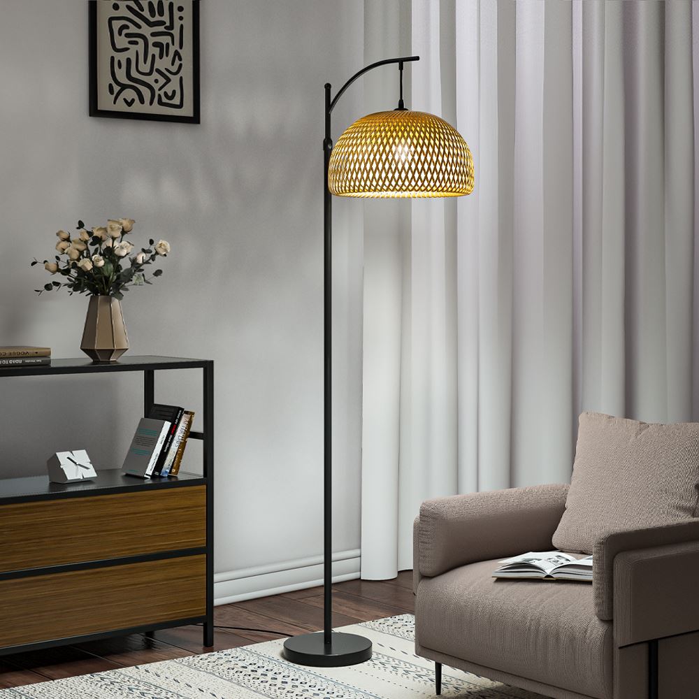 Floor Lamp with Natural Rattan Shade Floor Lamps Living and Home 