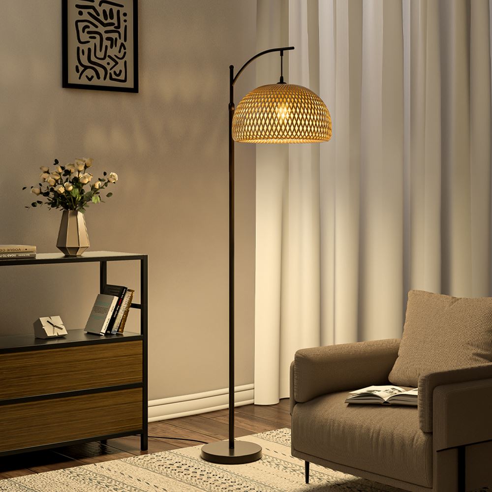 Floor Lamp with Natural Rattan Shade Floor Lamps Living and Home 