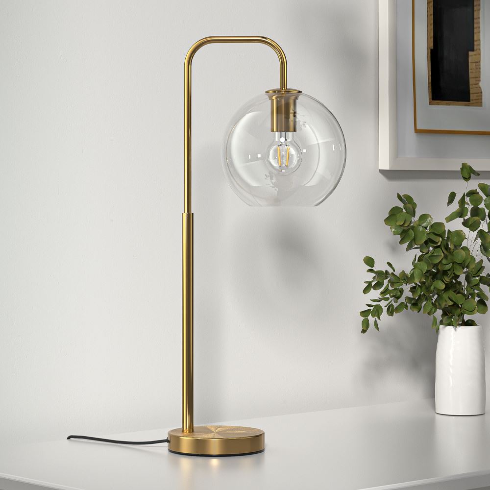 Gold Arc LED Table Lamp with Glass Shade Table Lamps Living and Home 