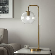 Gold Arc LED Table Lamp with Glass Shade Table Lamps Living and Home 