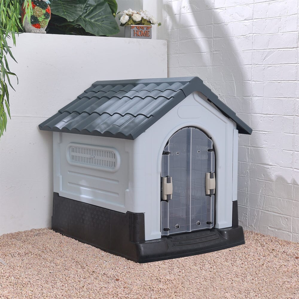 Weatherproof Plastic Dog House Kennel with Skylight and Door Dog Houses Living and Home 