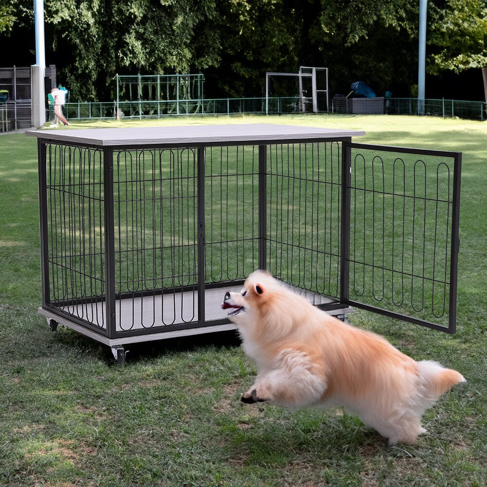 98cm W Wooden Wire Dog Crate with Tray for Small to Medium-Sized Dogs Dog Houses Living and Home 