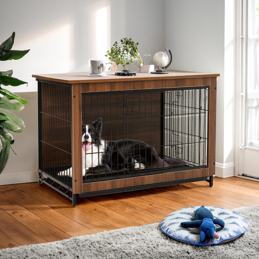 Brown Wooden Wire Dog Crate Pet Cage Dog Houses Living and Home 