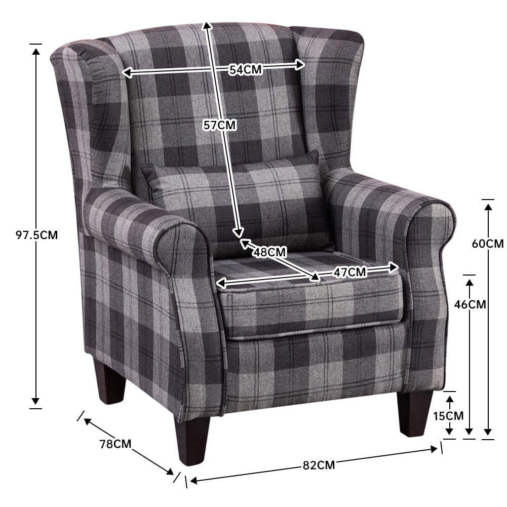 Grey Tartan Polyester Armchair Armchairs Living and Home 