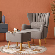 Grey Linen Armchair and Footstool Armchair and Footstool Living and Home 