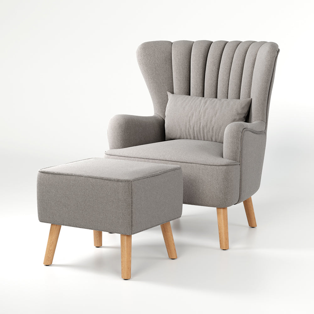 Grey Linen Armchair and Footstool Armchair and Footstool Living and Home 