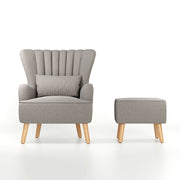 Grey Linen Armchair and Footstool Armchair and Footstool Living and Home 