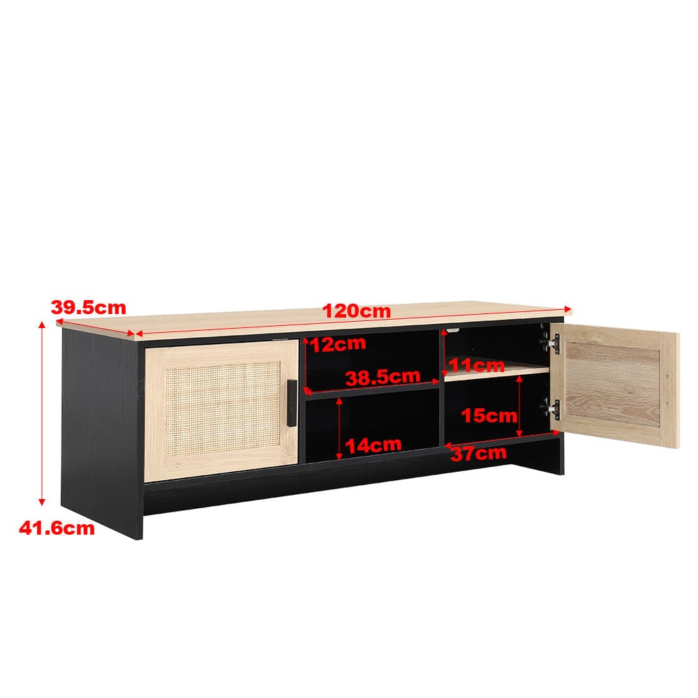 Modern TV Stand Wooden Storage Cabinet with Rattan Doors Cabinets Living and Home 