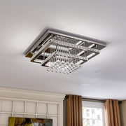 Double Layer Chrome Finished Square LED Ceiling Light with Luxury Crystal Ball Drops Ceiling Lights Living and Home 