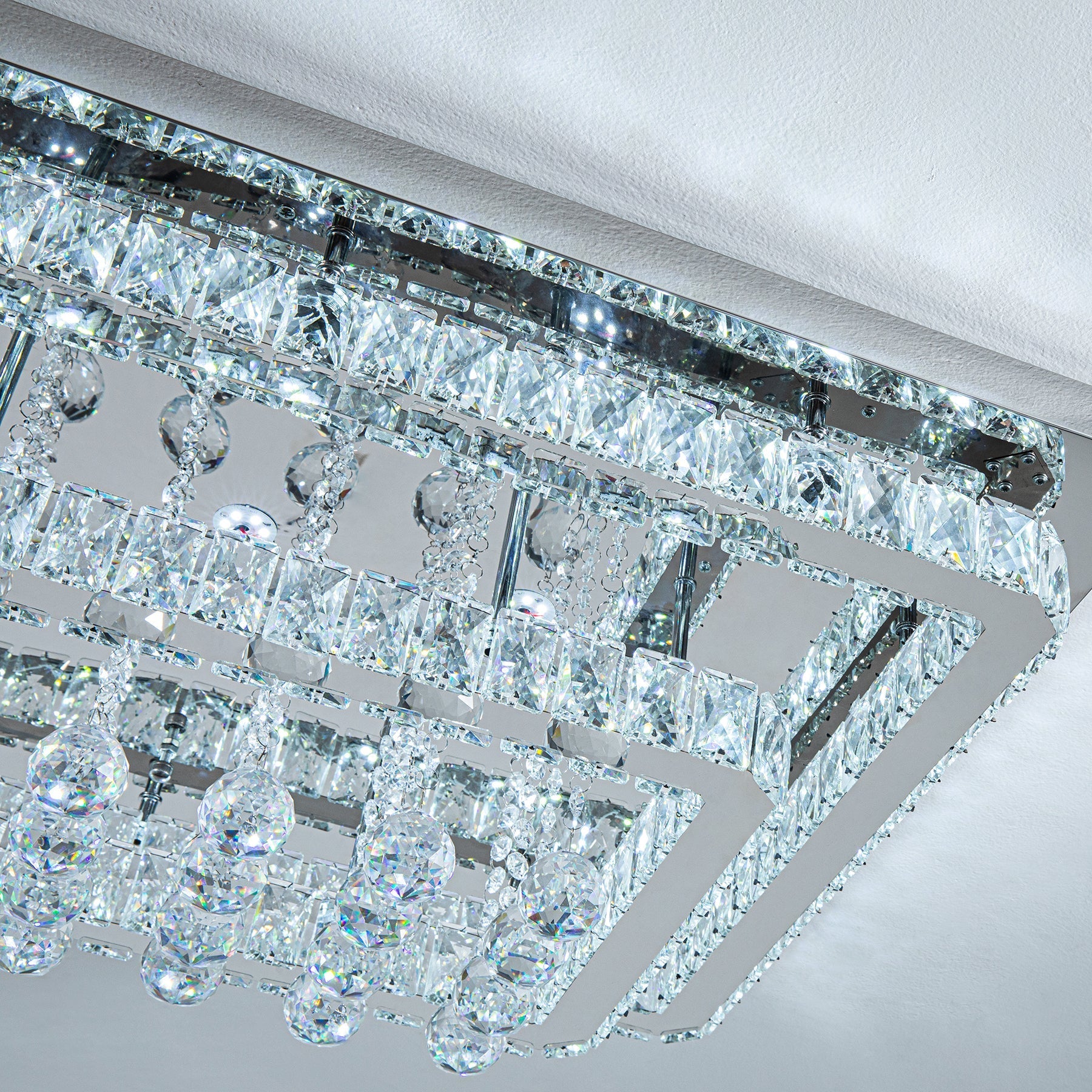 Double Layered Rectangle Crystal Ceiling Lights with Chome Finish Ceiling Light Fixtures Living and Home 