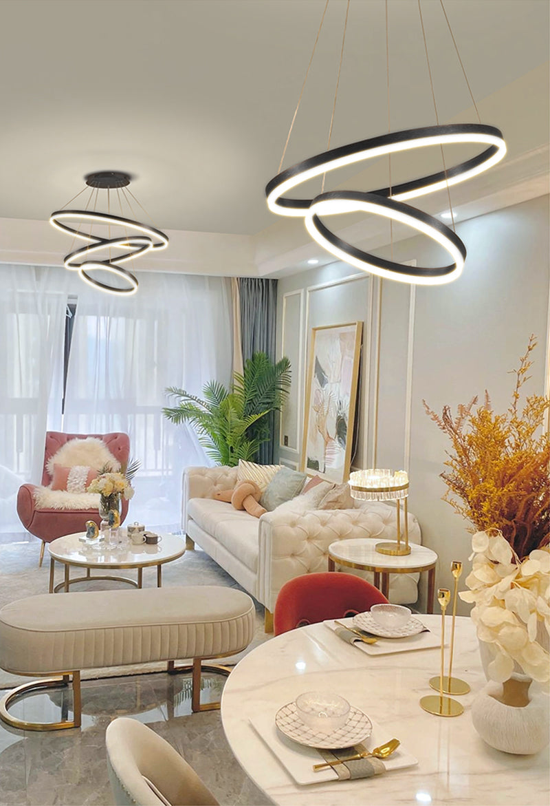 Modern 3 Ring Aluminum Round Hanging LED Pendant Light Chandeliers Living and Home 