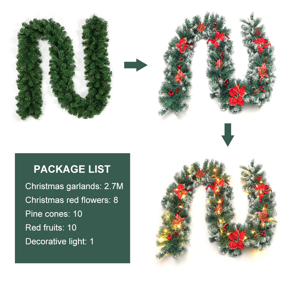 2.7m Christmas Garland 50 LED Lights Spruce Decor for Stair Fireplace Christmas Living and Home 