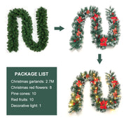 2.7m Christmas Garland 50 LED Lights Spruce Decor for Stair Fireplace Christmas Living and Home 