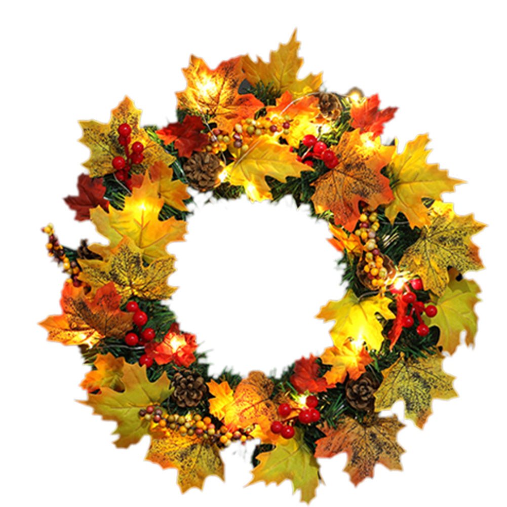 Dia.40CM Christmas Halloween LED Artificial Maple Leaf Autumn Wreath Seasonal & Holiday Decorations Living and Home 