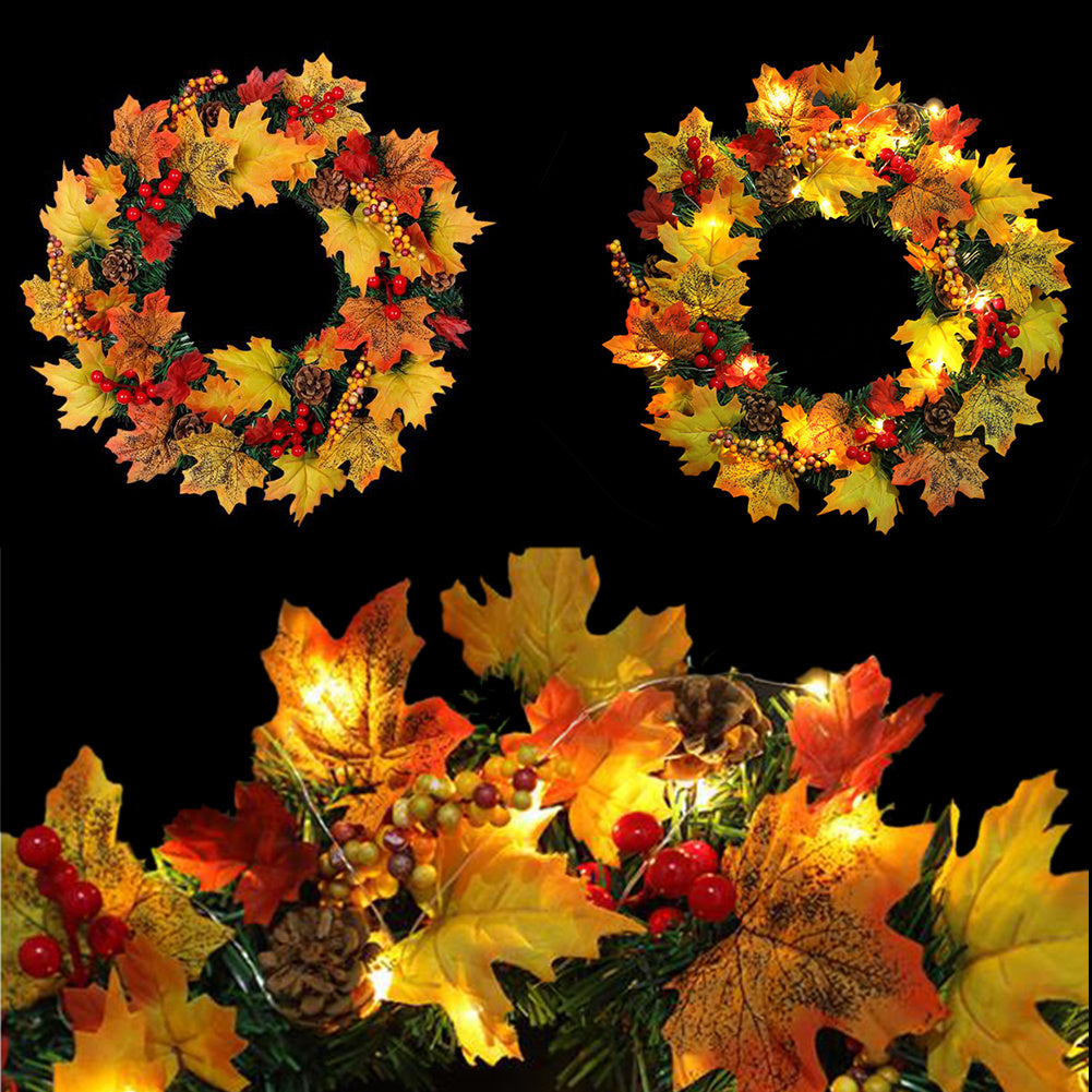 Dia.40CM Christmas Halloween LED Artificial Maple Leaf Autumn Wreath Seasonal & Holiday Decorations Living and Home 