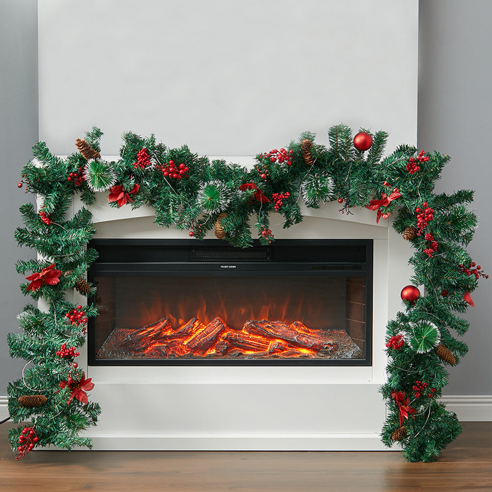 2.7m Christmas Garland with Lights Fireplace Mantel Door Stair Window Decorations Wreaths & Garlands Living and Home #1 