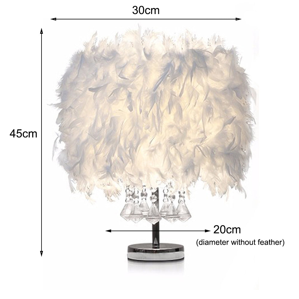 Fluffy Feather Table Lamp Bedside Nightstand Lamp with Crystal Decor Table Lamps Living and Home 