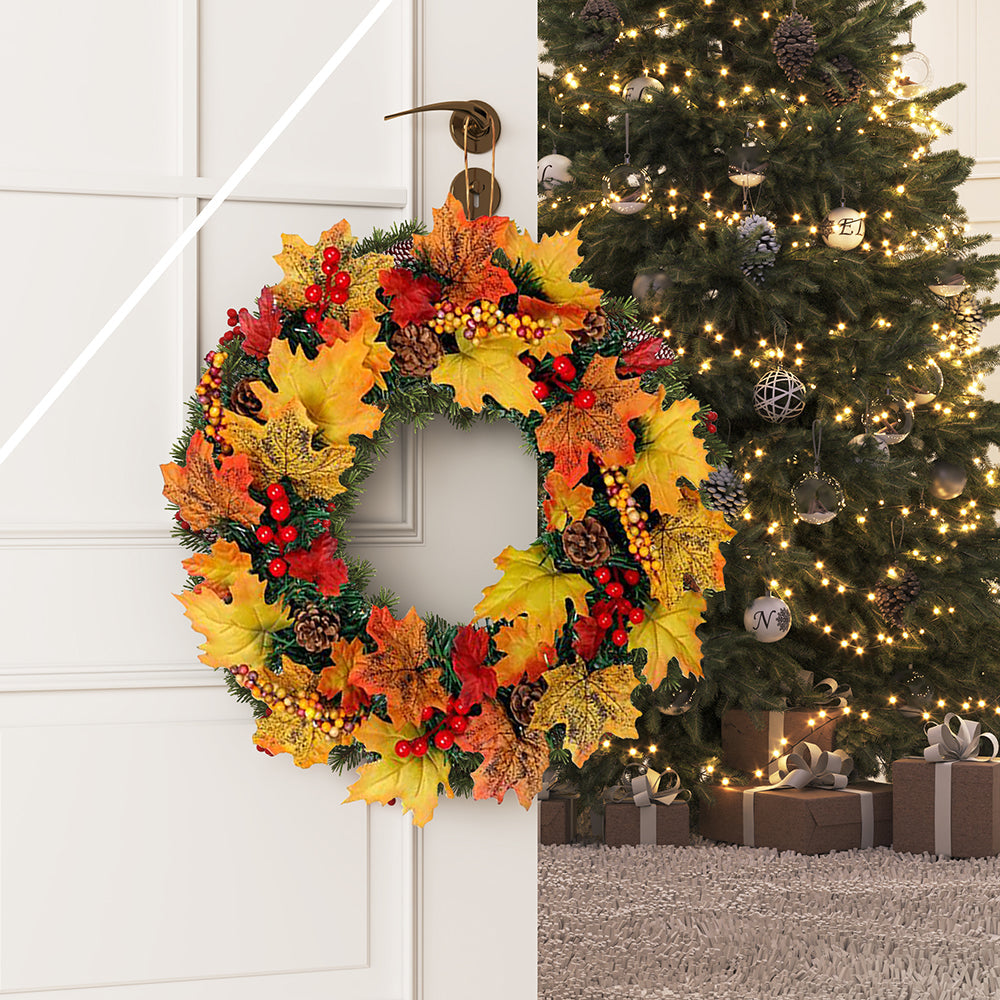 Dia.40CM Christmas Halloween LED Artificial Maple Leaf Autumn Wreath Christmas Living and Home 