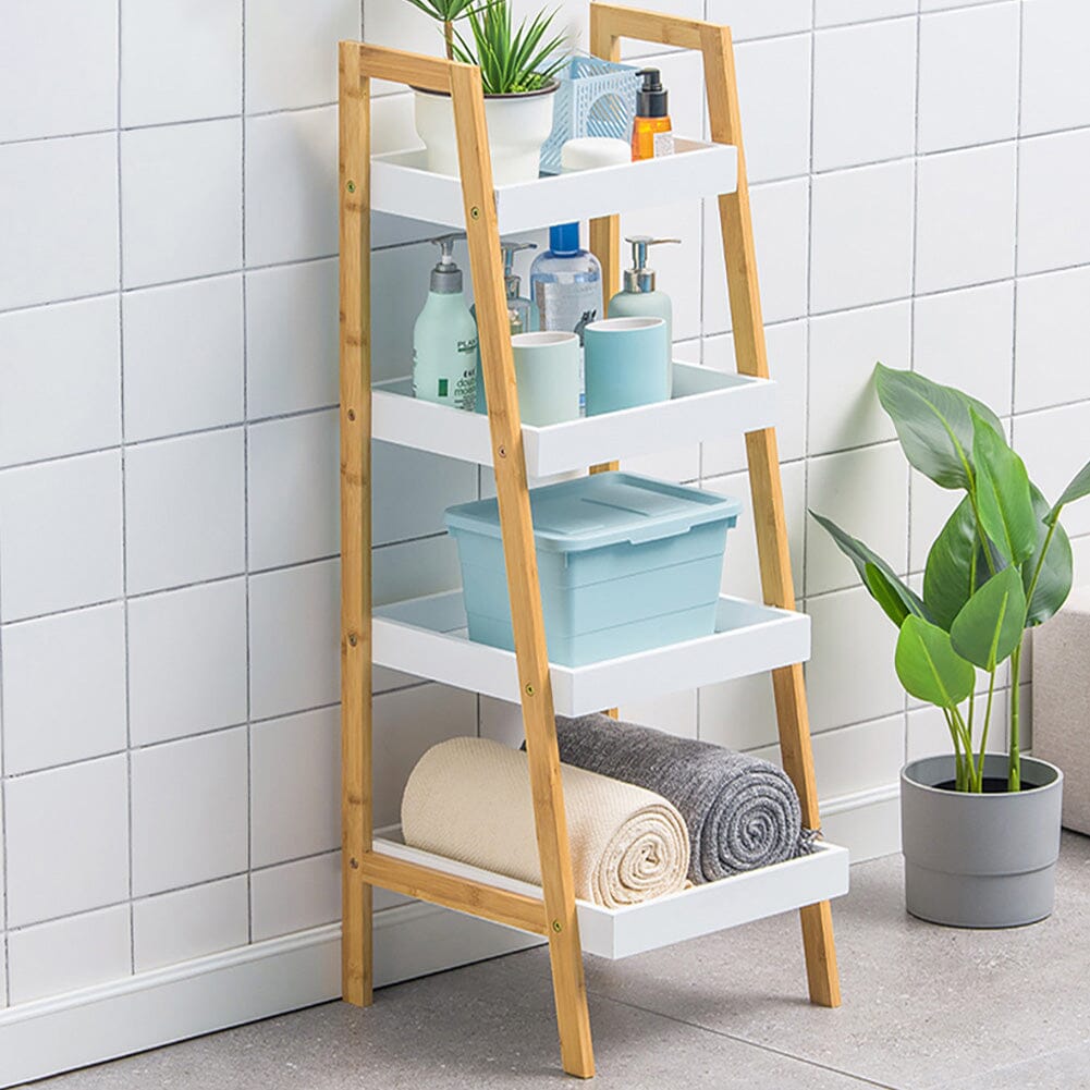 4-Tier Nordic Freestanding Wooden Ladder Shelf Storage Organizer Shelves & Racks Living and Home 