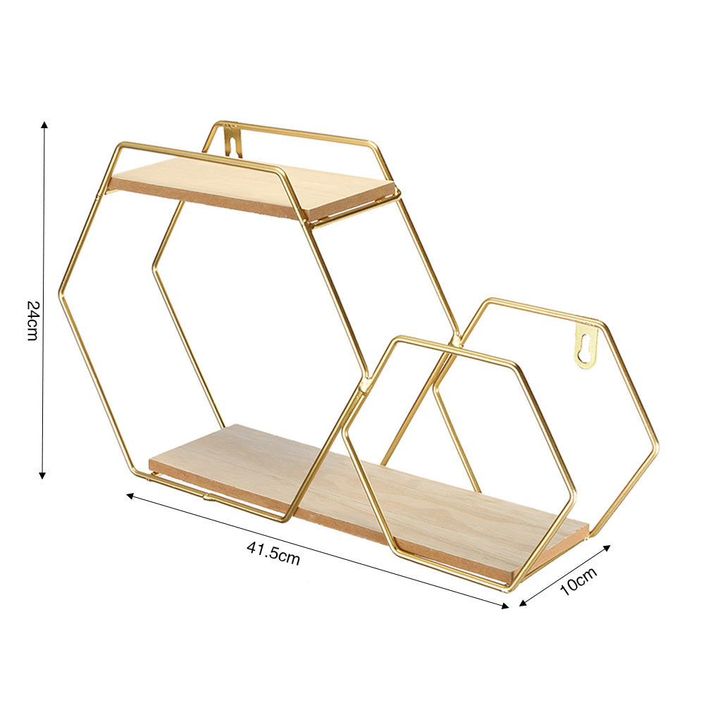 2-Tier Geometric Floating Shelf Easy Assembly Gold Framed Wall Shelf Wall & Display Shelves Living and Home 