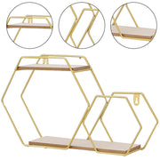 2-Tier Geometric Floating Shelf Easy Assembly Gold Framed Wall Shelf Wall & Display Shelves Living and Home 