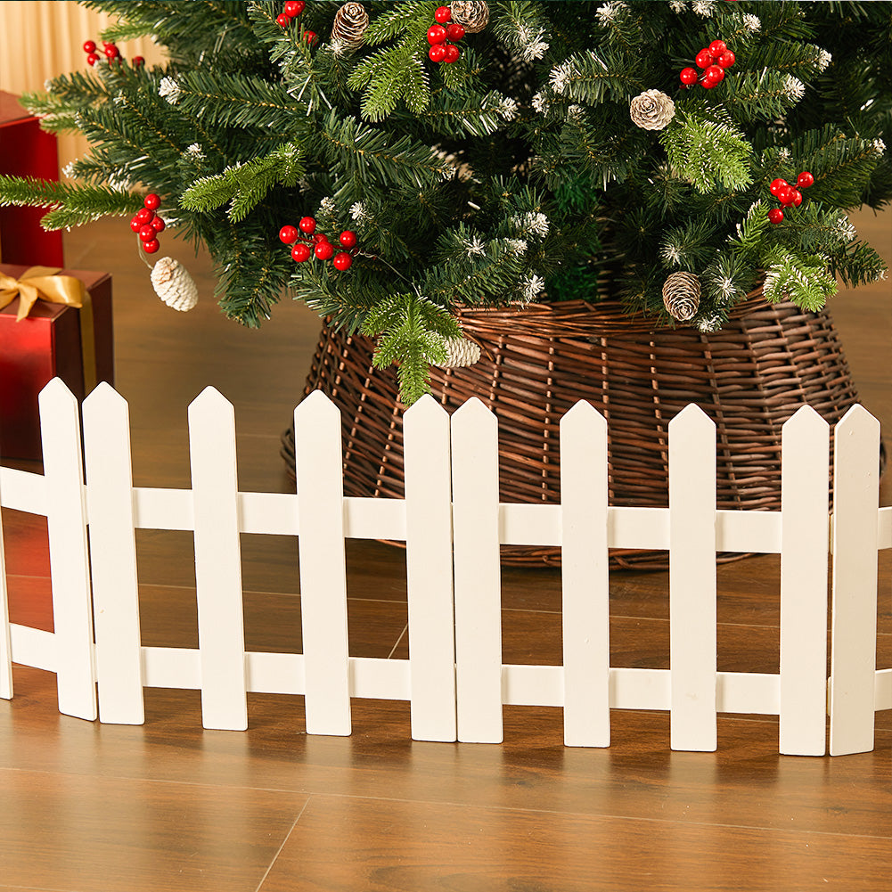 Wooden Christmas Tree Picket Fence Foldable 4-Panel Tree Safeguard Christmas Living and Home White 