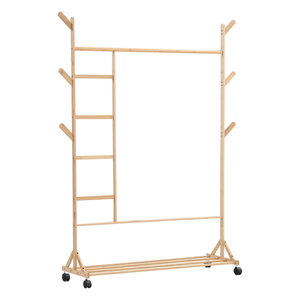 Bamboo Clothes Rack with Bottom Shelf Shoe Clothing Storage Organizer, SW0371