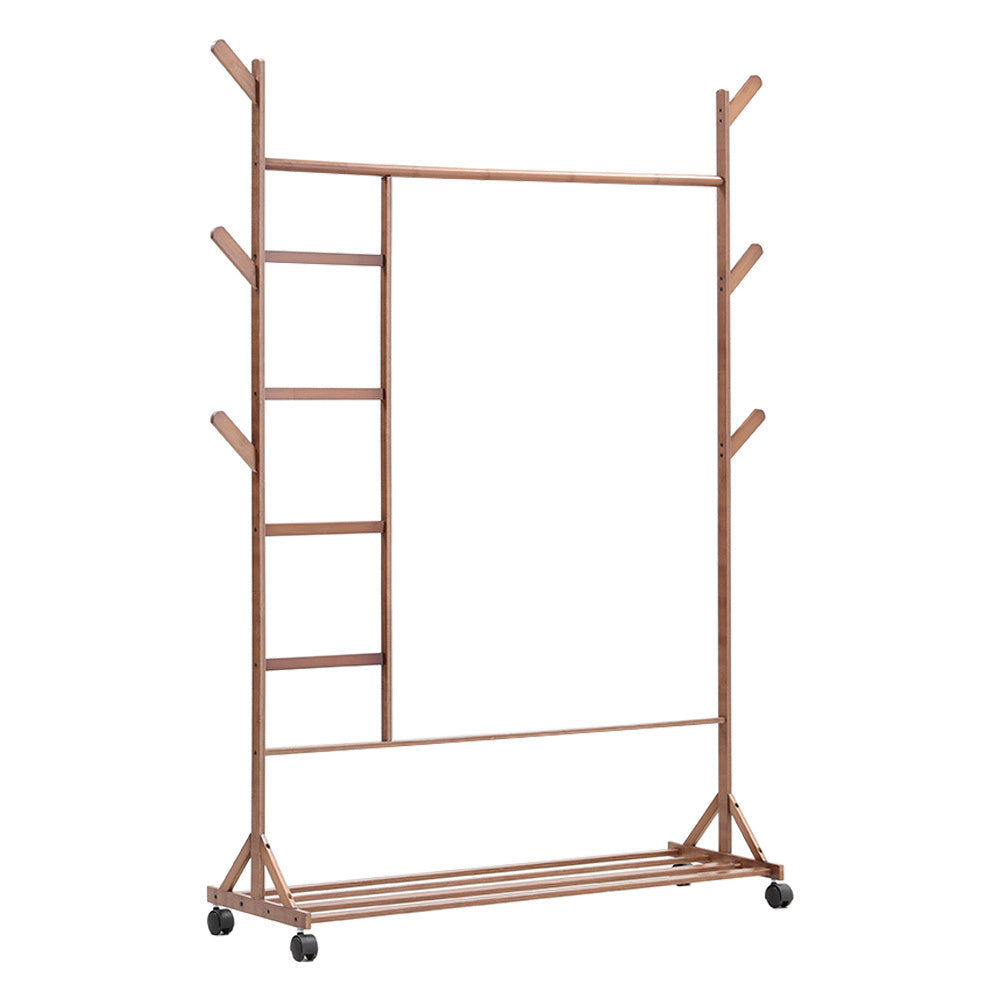 Bamboo Clothes Rack with Bottom Shelf Shoe Clothing Storage Organizer, SW0372