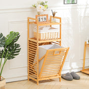 3/4 Tier Bamboo Laundry Basket Dirty Hanger Bottom With Liner Pockets Laundry Baskets Living and Home 3 Tier 