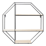 Black Octagonal Metal Floating Wall Display Wood Shelf Shelves & Racks Living and Home 