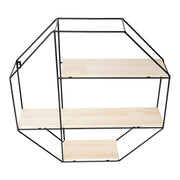 Black Octagonal Metal Floating Wall Display Wood Shelf Shelves & Racks Living and Home 