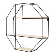 Black Octagonal Metal Floating Wall Display Wood Shelf Shelves & Racks Living and Home 