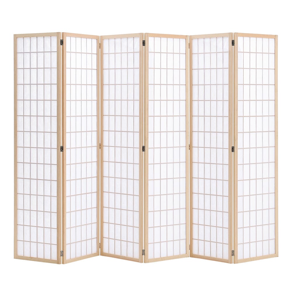 6-Panel Solid Wood Folding Room Divider Screen Natural Room Dividers Living and Home 