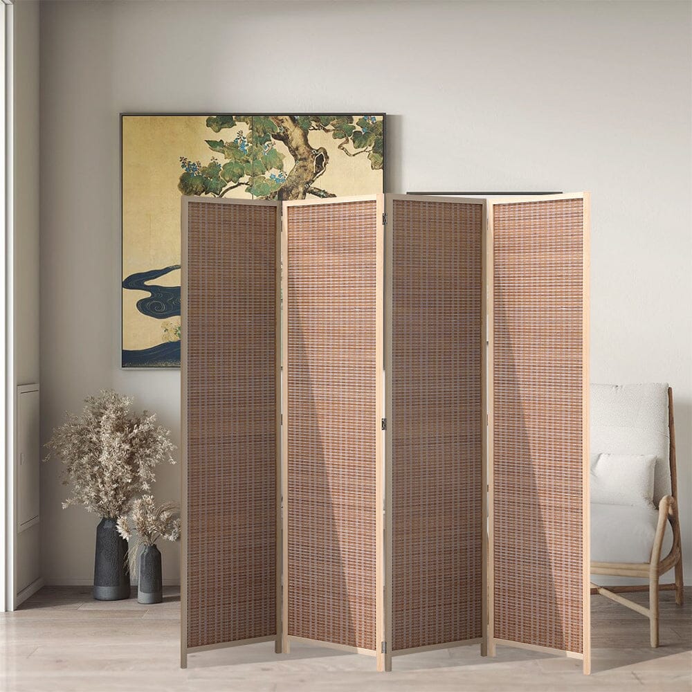 2 Style Bamboo Woven 4-Panel Folding Room Divider Room Dividers Living and Home 