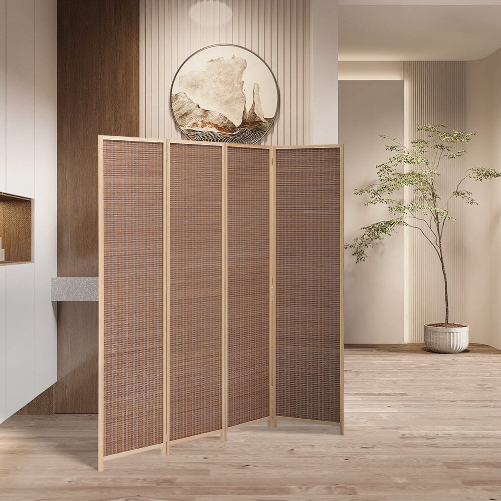 2 Style Bamboo Woven 4-Panel Folding Room Divider Room Dividers Living and Home 