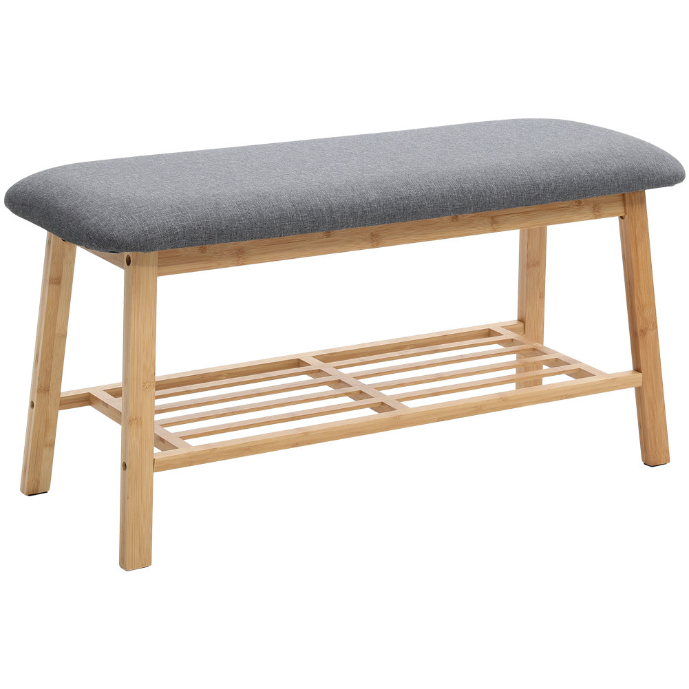 Shoe Bench Bamboo 2 Tier with Shoe Storage Rack