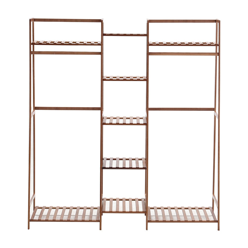 Bamboo Trapezoid Multi-Functional Clothing Hanging Rack with 5-Tier Storage Shelves Shelves & Racks Living and Home 