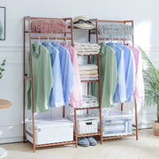 Bamboo Trapezoid Multi-Functional Clothing Hanging Rack with 5-Tier Storage Shelves Shelves & Racks Living and Home 