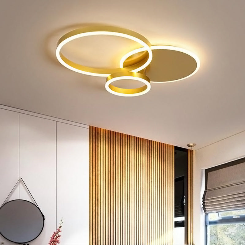 3/5 Circles LED Ceiling Light with Modern Gold FInish, Dimmable/Non-Dimmable Ceiling Lights Living and Home 3 Rings Dimmable 