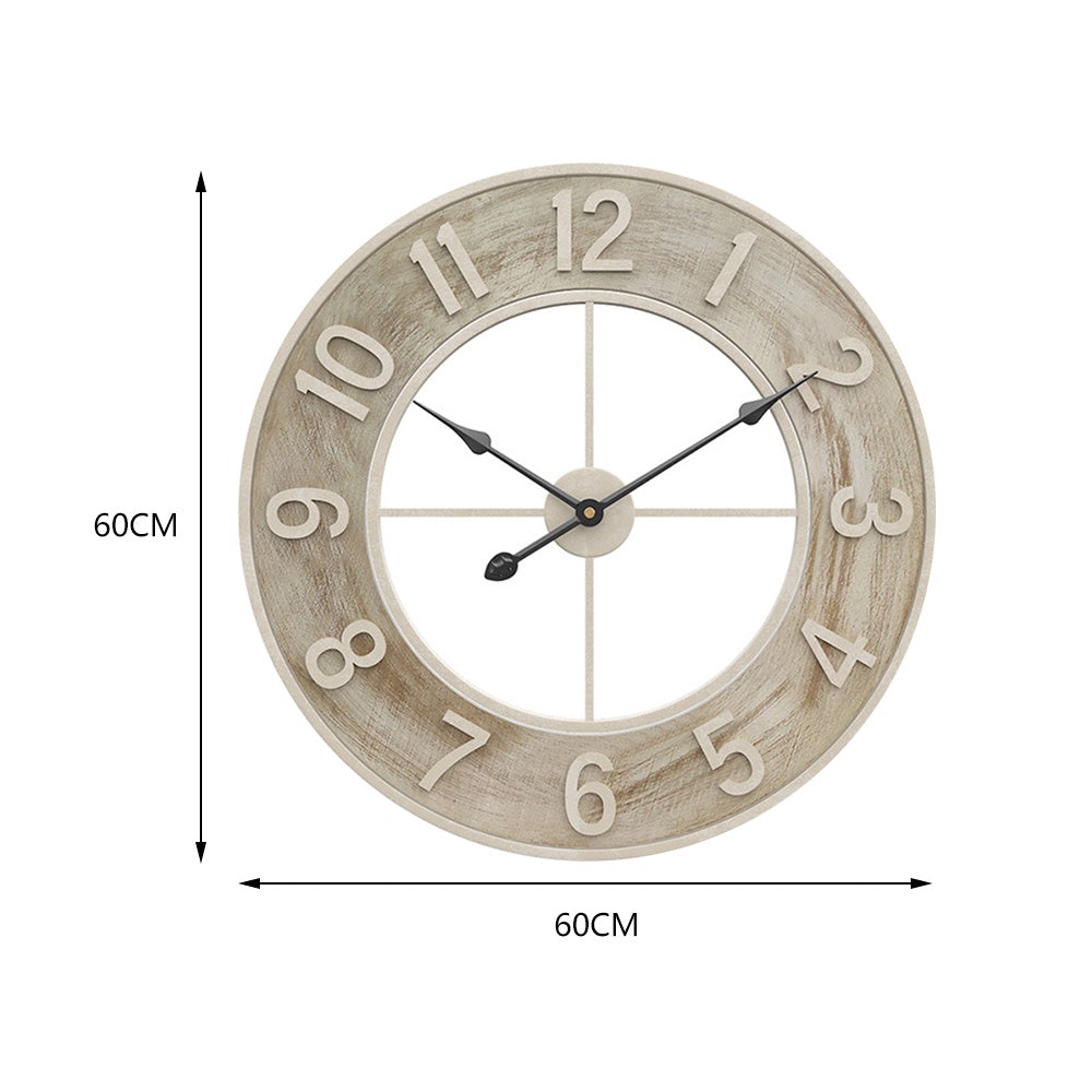 60CM Wood Grain Metal Wall Clock Living and Home 